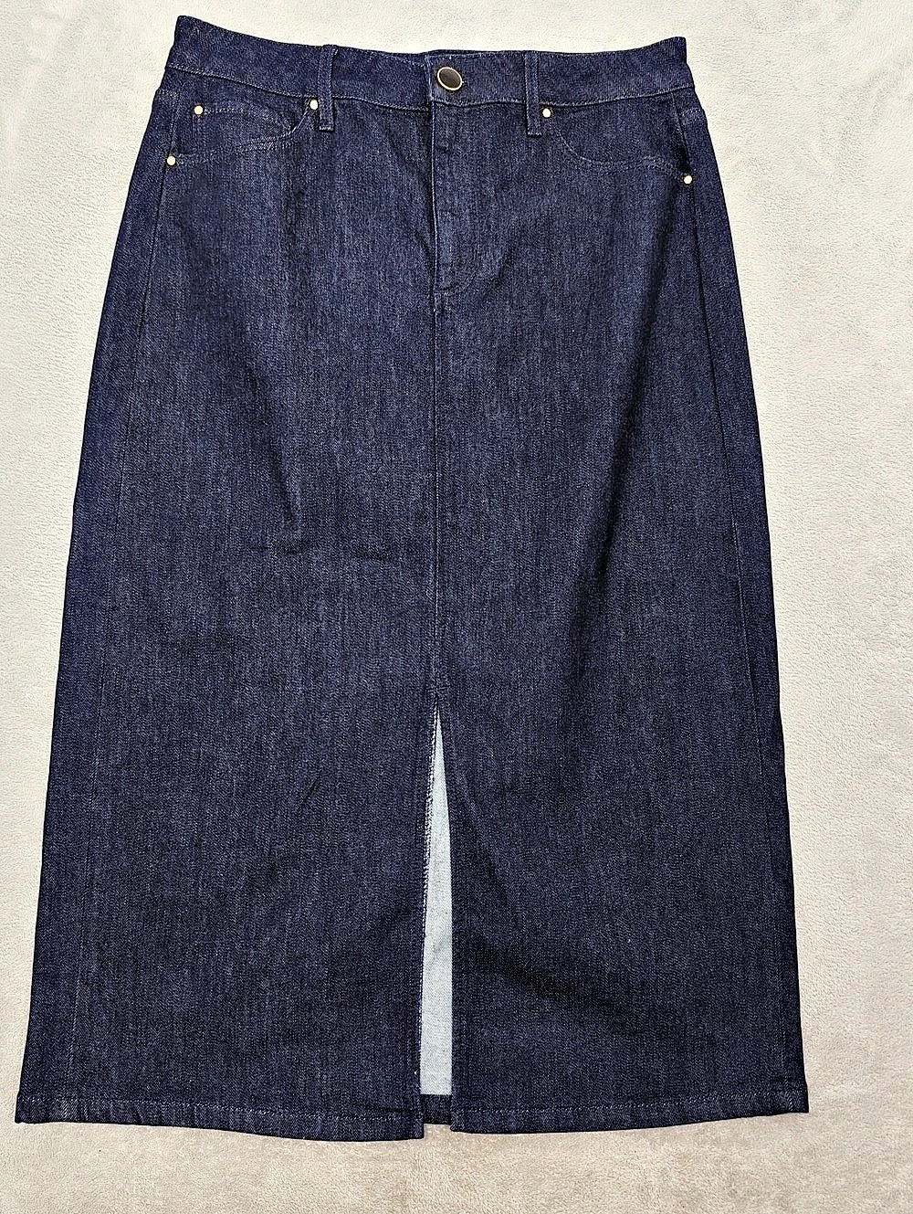Ann Taylor Dark Wash Denim Midi Skirt Size 8